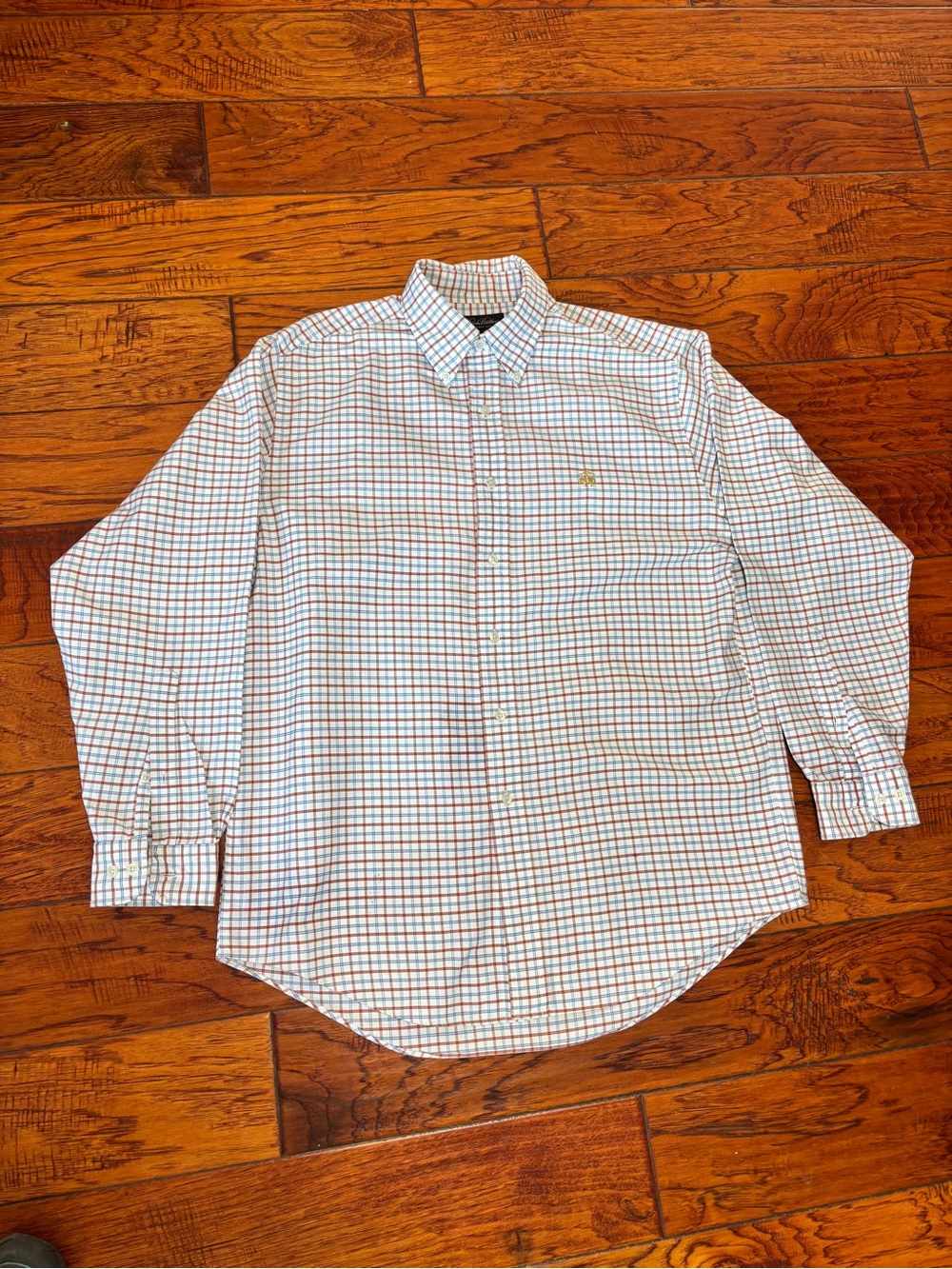 Brooks Brothers White Button-Down Shirt with Blue & Red Check